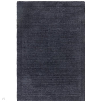 York Modern Plain Textured Subtle Ribbed Stripe Contrasting Smooth Border Handwoven Wool Loop Pile Deep Midnight Navy Rug-Asiatic Carpets-Rug Love - The Most Loved Rug Store